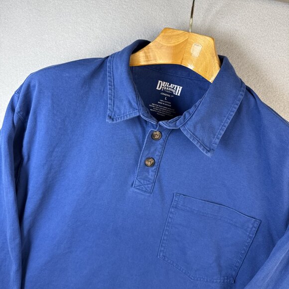 Duluth Trading Polo Shirt Mens L Blue Longtail T Long Sleeve Outdoors Workwear - Picture 1 of 12